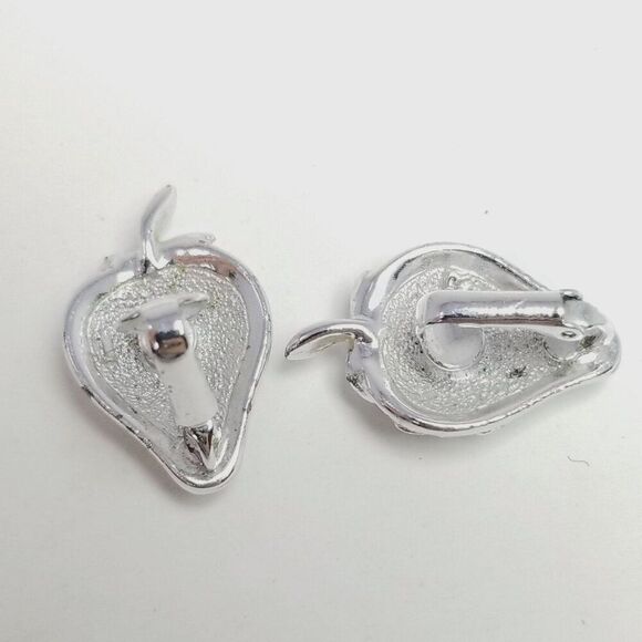 Vintage Sarah Coventry Strawberry Shape Clip On Earrings, Silver Tone, Signed - Picture 3 of 7